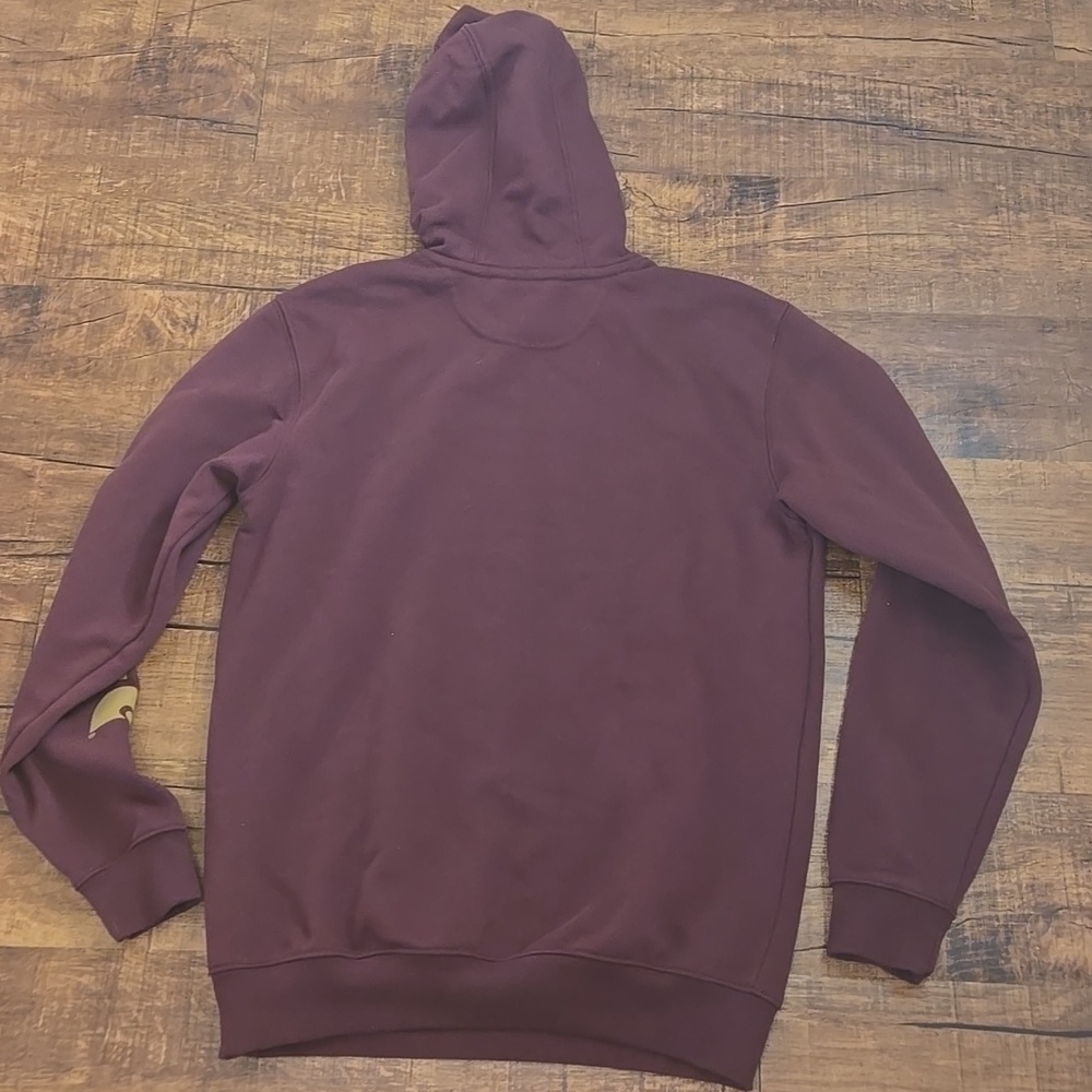 Carhartt Maroon Loose Fit Hoodie Sweatshirt Logo Sleeve Workwear Streetwear - Picture 4 of 7